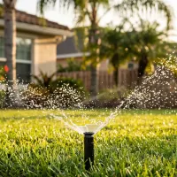 lawn irrigation system actively watering